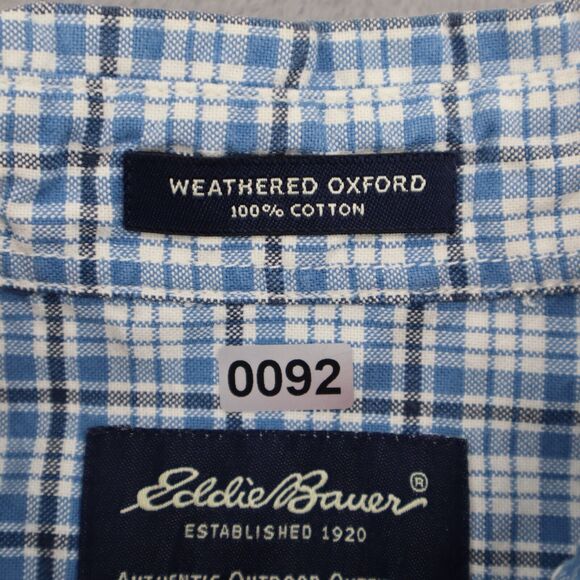 Eddie Bauer Shirt Mens XL Blue Plaid Button Down Short Sleeve Pocket Outdoor - Picture 11 of 16